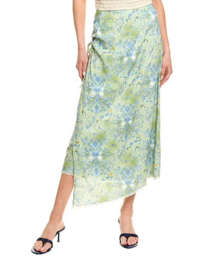 Point Linen-blend Midi Skirt In Green