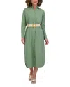 Point Linen Blend Shirt Dress In Green
