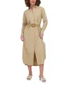 Point Linen Blend Shirt Dress In Sand