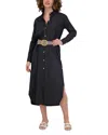 Point Linen Blend Shirt Dress In Black