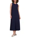 Point Linenblend Crewneck Maxi Dress In Blue