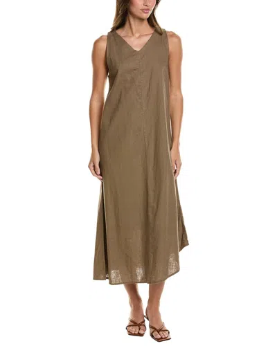 Point Linen-blend V-neck Dress In Brown