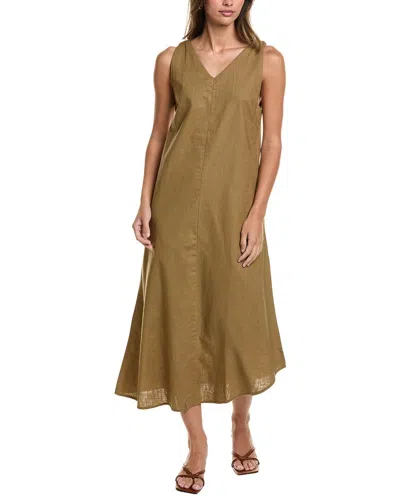 Point Linen-blend V-neck Dress In Brown