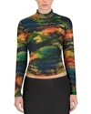 Point Mesh Mock Neck Top In Black