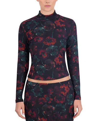 Point Mesh Mock Neck Top In Multi