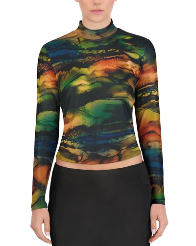 Point Mesh Mock Neck Top In Multi