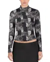 Point Mesh Mock Neck Top In Black