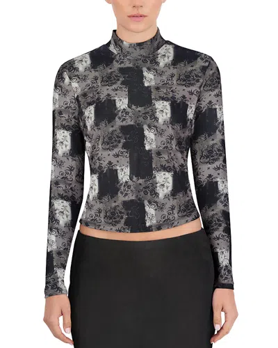 Point Mesh Mock Neck Top In Black