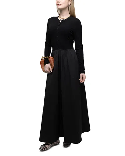 Point Mixed Media Dress In Black