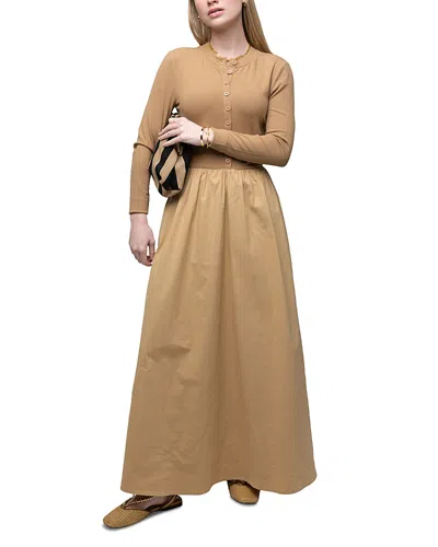 Point Mixed Media Dress In Brown