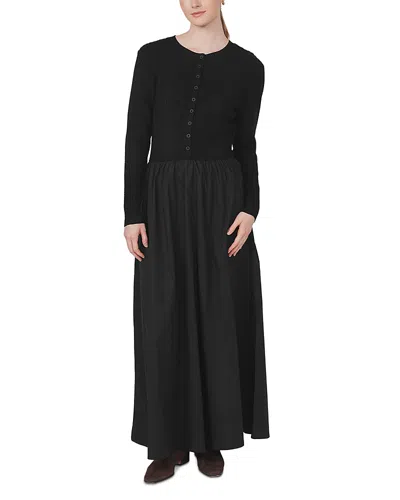 Point Mixed Media Maxi Dress In Black