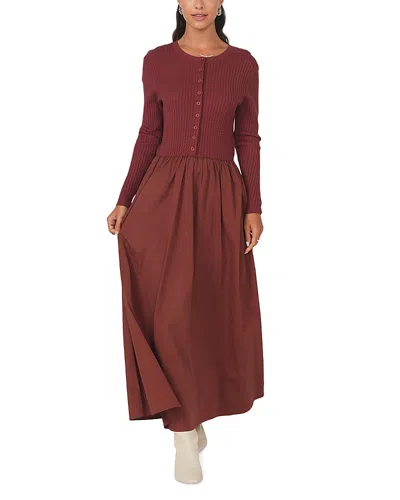 Point Mixed Media Maxi Dress In Burgundy
