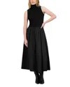 Point Mixed Media Turtleneck Dress In Black