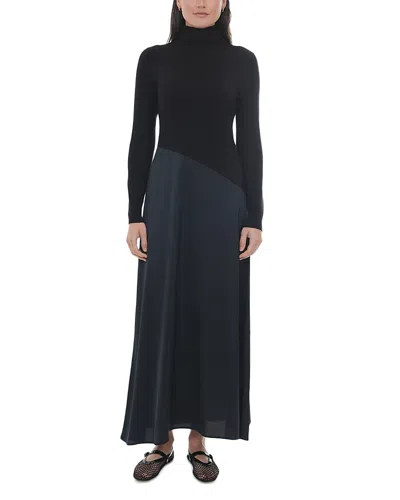 Point Mixed Media Turtleneck Dress In Black