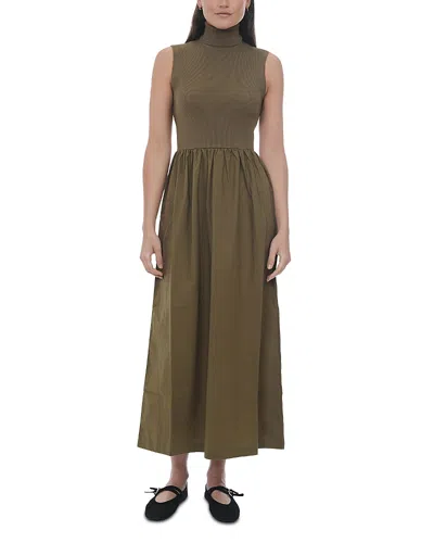 Point Mixed Media Turtleneck Dress In Green