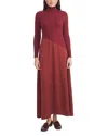 Point Mixed Media Turtleneck Dress In Red