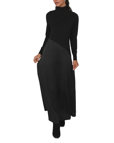 Point Mixed Media Turtleneck Maxi Dress In Multi