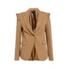 Point Of View Label Integrity Shoulder Frill Detail Jacket For Women - Camel Brown