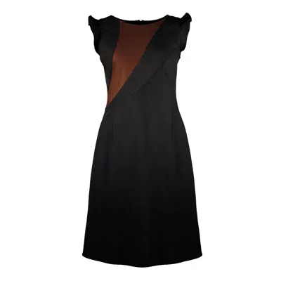 Point Of View Label Women's Black / Brown Modern Colorblock Panel Flared Dress - Black & Brown In Black/brown