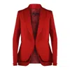 Point Of View Label Women's Prestige Peplum Jacket With Satin Block - Red In Red