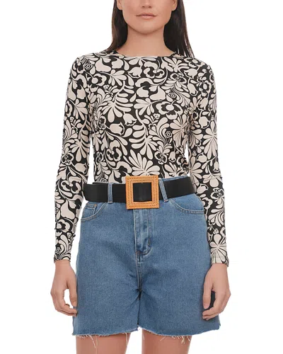 Point Printed Crewneck Long Sleeve Tee In Black