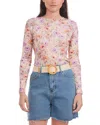 Point Printed Crewneck Long Sleeve Tee In Pink