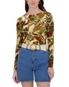Point Printed Crewneck Long Sleeve Tee In Tropical Leaves