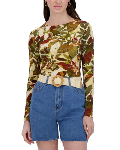 Point Printed Crewneck Long Sleeve Tee In Tropical Leaves