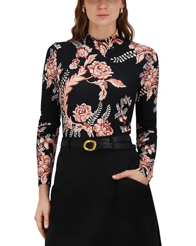 Point Printed Mock Neck Top In Black