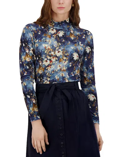 Point Printed Mock Neck Top In Blue