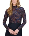 Point Printed Mock Neck Top In Blue