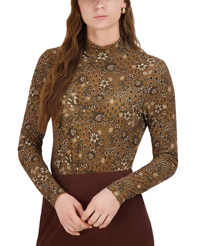 Point Printed Mock Neck Top In Brown