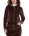 Point Rib Knit Velour Jacket In Brown