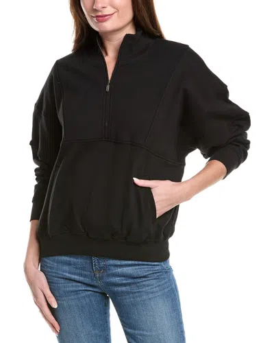 Point Rib Panels1/2-zip Sweater In Black