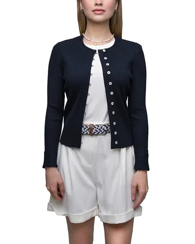 Point Ribbed Knit Cardigan Sweater In Blue