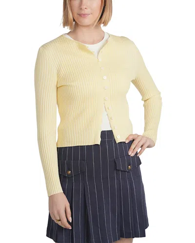 Point Ribbed Knit Cardigan Sweater In Yellow