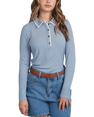 Point Ribbed Polo Top In Blue