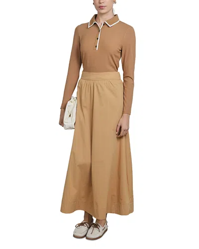 Point Ribbed Polo Top In Brown