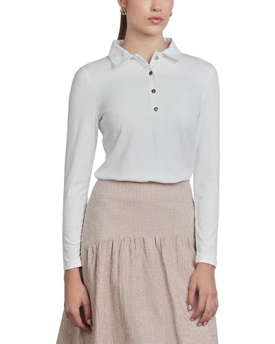 Point Ribbed Polo Top In White