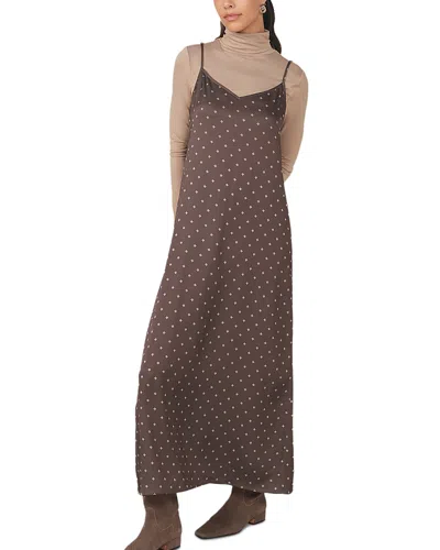Point Satin A Line Maxi Slip Dress In Brown