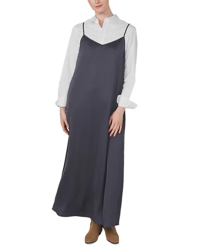 Point Satin A Line Maxi Slip Dress In Gray