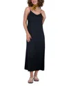 Point Satin A Line Slip Dress In Black