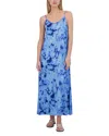 Point Satin Slip Dress In Blue