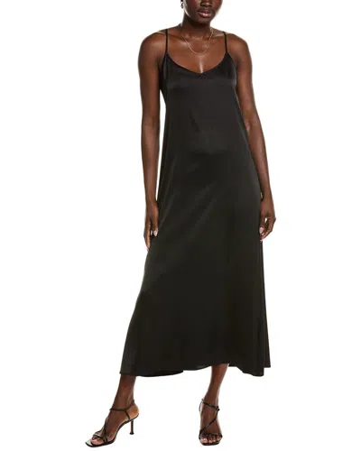 Point Satin Slip Dress In Black