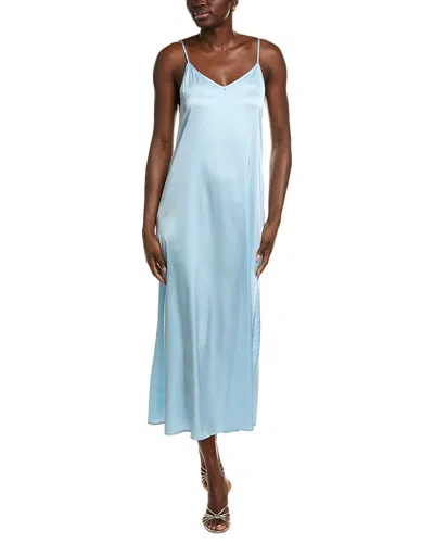 Point Satin Slip Dress In Blue