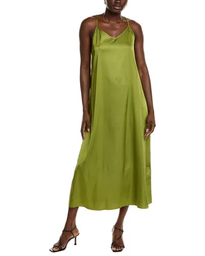 Point Satin Slip Dress In Green