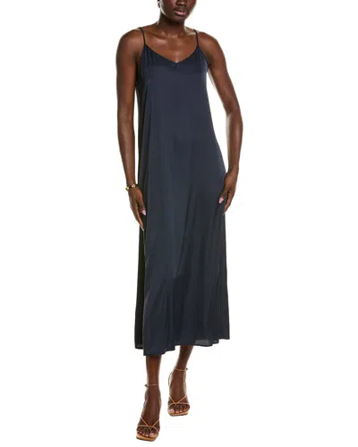 Point Satin Slip Dress In Blue