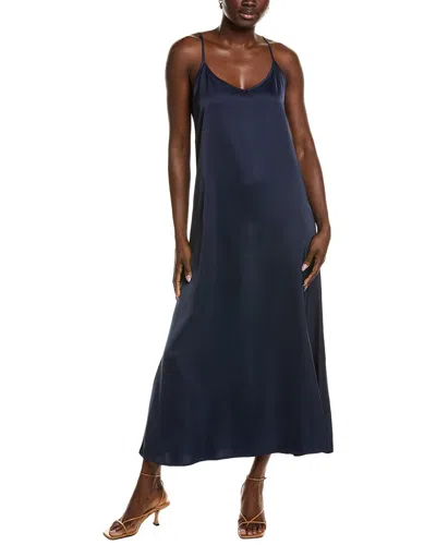 Point Satin Slip Dress In Midnight