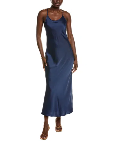 Point Satin Straight Dress In Blue