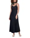 Point Satin Straight Slip Dress In Black